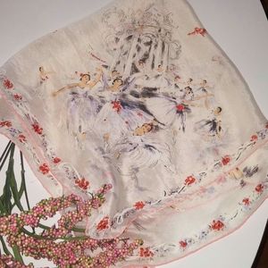 Vintage Silk Scarf Japan Hand Rolled Edges Dance